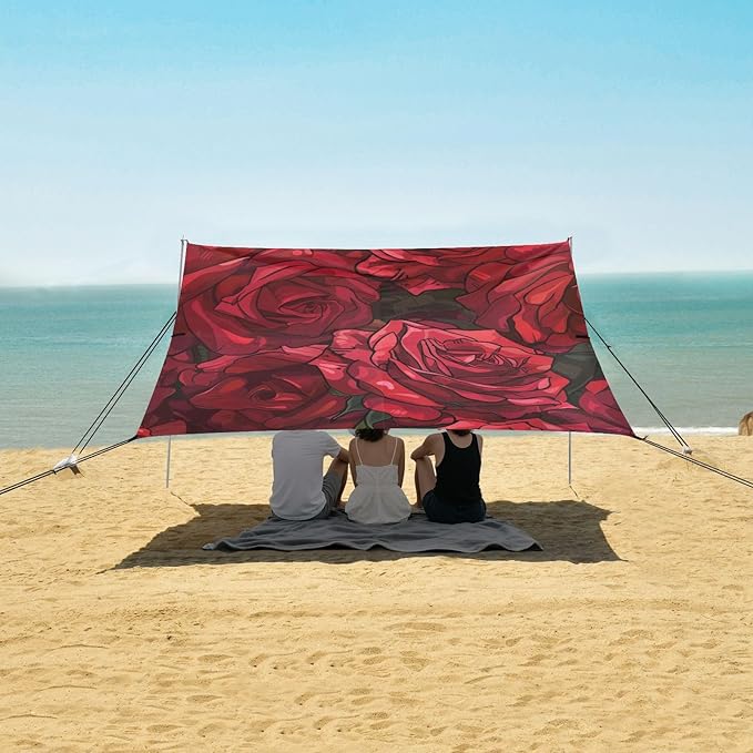 ALAZA Roses Seamless Beach Tent Sun Shelter Portable Canopy Sunshade for Outdoor Camping Picnics Backyard Fun 10x9 ft