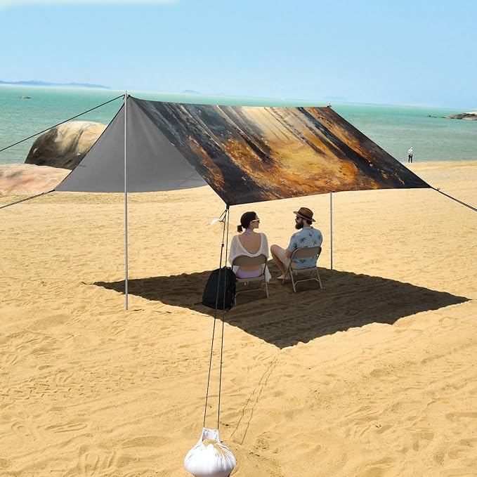 Autumn Woods Painting Beach Tent Sun Shelter Set UPF50+ UV Protection 10.5 x 9.19 FT Camping Shade Canopy with Sandbags Sand Anchors Carrying Bag and Others