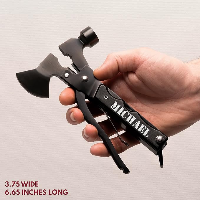 Laser Engraved - Personalized All-In-One Hammer Multitool w/Name or Customizable Text - 20 Fonts - Birthday Gifts for Dad from Son Daughter