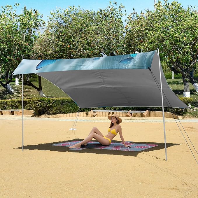 ALAZA Blue Butterflies Beach Beach Tent Sun Shelter UPF50+ Protection Beach Shade Canopy w/ 4 Sandbags for Outdoor Camping Fishing Backyard Fun Picnic 10x9 ft