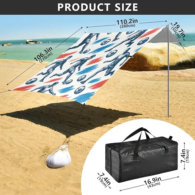 xigua Play Soccer Beach Tent Sun Shelter with Carrying Bag - Silver Coated Oxford Fabric Beach Canopy for Beach Camping Fishing - Includes Windproof Ropes Sandbags &amp Stakes