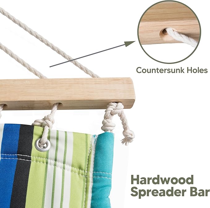 SUNCREAT 2 Person Hammocks for Trees Lightweight Hammock for Outdoor Patio Garden Backyard Green Stripes