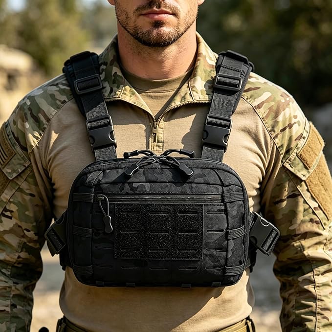 Tactical Chest Pack EDC Chest Bag Utility Molle Chest Rig Pouch with CCW Compartment Adjustable Strap Admin Pouch