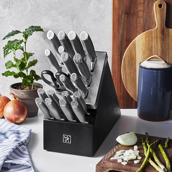 HENCKELS Modernist 20-Piece Self-Sharpening Knife Set with Block Chef's Paring Utility Bread Steak Knives Black Stainless Steel
