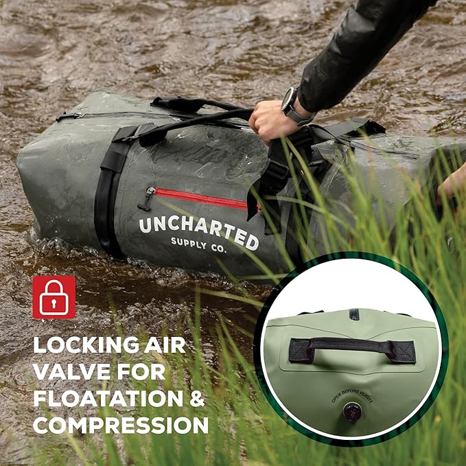 Uncharted Supply Co. The Vault Waterproof Duffel Bag - Airtight bag with Backpack Straps Carry-On Size Perfect for travel boating camping recreation. (Gunmetal 100L)