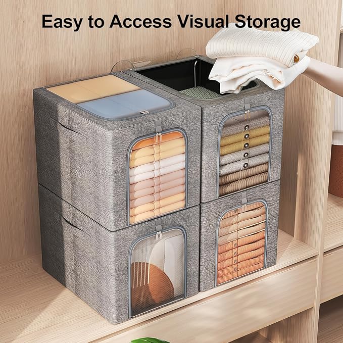 GoMaihe Clothes Storage Bin with Metal Frame 55L &amp 40L 6-Pack
