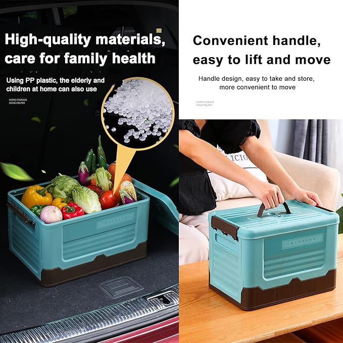 Yizc Stackable Collapsible Storage Bins with LidsDurable Plastic Folding Utility Crates Home Garage Bins Containers OrganizationStorage Cubes Box for Wardrobe Closet-Blue 25l(15.7x11x9inch)