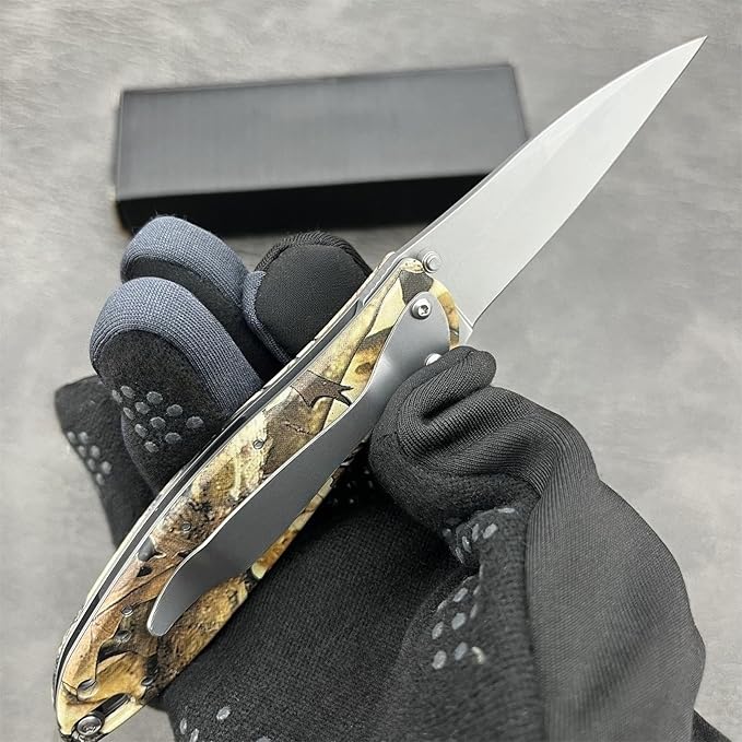 6.9'' EDC Pocket Knife 8Cr13Mov Stainless Steel Blade420 Steel Handle Manual Opening Folding knife Outdoor Camping Tool for Men's Gift (Camouflage)