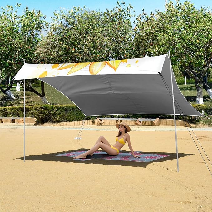 ALAZA Yellow Sunflower Watercolor Beach Tent Sun Shelter UPF50+ Protection Beach Shade Canopy w/ 4 Sandbags for Outdoor Camping Fishing Backyard Fun Picnic 10x9 ft