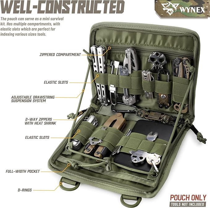 WYNEX Tactical Molle Admin Pouch with Folding Admin Pouch Utility EDC Pouch Organizer Modular Tool Pouch of Double Layer with Molle Tool Bag of Laser-Cut Design Utility Organizer EDC Medical Bag