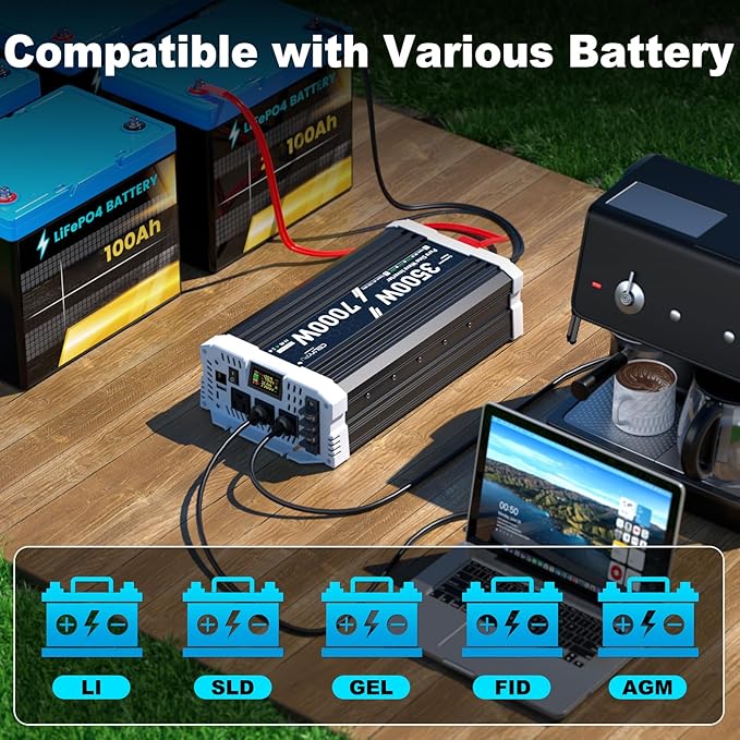 3500 watt Pure sine Wave Inverter 48V DC to 110V AC Power Inverter Used for Solar Emergency Power Supply in RV Homes with 3 AC Output sockets USB Port Type-C Port Remote Control with LCD Screen