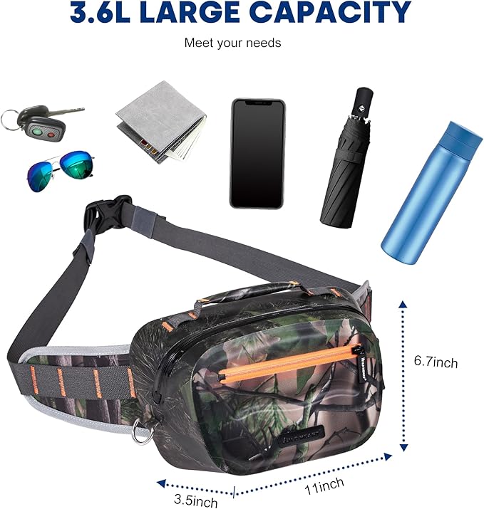 WILD HEART Airtight Waterproof Waist Bag Luya Bag 3D Dimension Shape Case 3.6L TPU Material for Outdoor Kayaking Rafting Boating Swimming Camping Hiking Beach Fishing (Army Green)