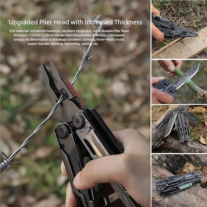 Multitool 24-in-1 Full-Size Lightweight EDC Multi-Purpose Pliers Damascus Steel Main Blade Outdoor Gear Camping Knives &amp Tools Gifts for Guys Gifts for Hunters Men who have Everything (Bla
