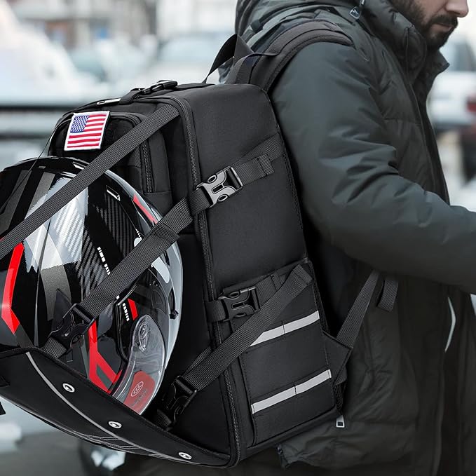 Motorcycle Backpack Helmet Bags Large Capacity Waterproof Helmet Backpack for Men Motorcycle Accessories Storage Cycling Bag(Black)