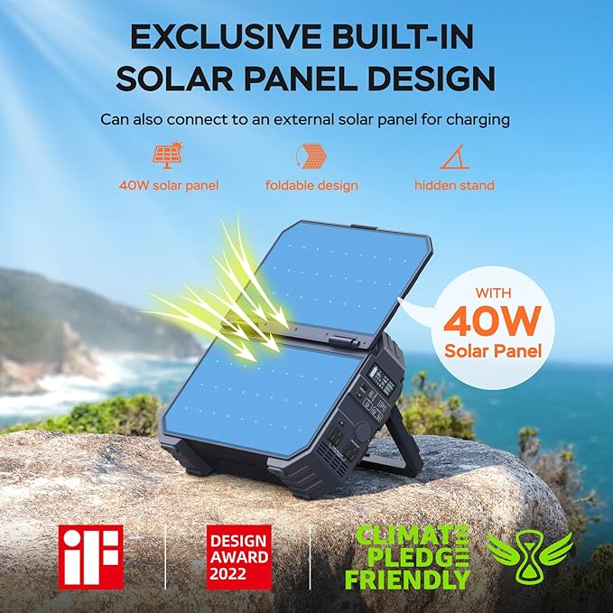 BLAVOR Portable Power Station 1600W (Peak 3200W) Built-in Solar Panel 1024Wh LiFePO4 Battery 100W USB-C Fast Charge Solar Generator for Home Backup Camping Power Outages &amp RV