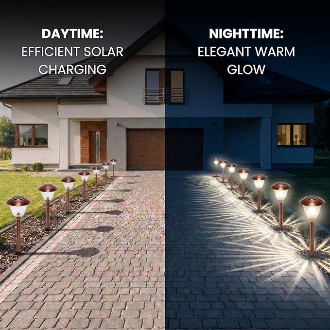 Energizer Driveway Solar Lights - 8 Pack 15 Lumen Outdoor Lights Solar Powered &amp Waterproof with Patterned Glass &amp Metal Finish Easy to Install Weather Resistant Pathway Lights for Decor - Co
