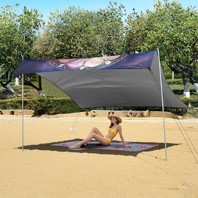 ALAZA Flower Dreamcatcher Boho Beach Tent Sun Shelter UPF50+ Protection Beach Shade Canopy w/ 4 Sandbags for Outdoor Camping Fishing Backyard Fun Picnic 10x9 ft