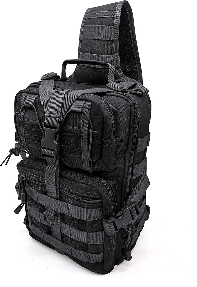 Silfrae Tactical Sling Bag Military Single Shoulder Backpack Chest Bag Range Bags (Black)