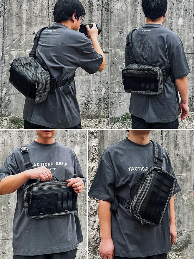 TACTICAL_GEEK L3 Pro EDC Crossbody Bag Chest Bag with Adjustable StrapDaily Carry Sling Pack Large Capacity Daypack Organizer for Camera Drones(T60 Black Silver)