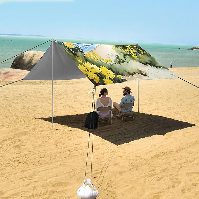 Beach Beach Canopy Sun Shelter with Sandbags &amp Sand Shovel &amp Windproof Ropes - Portable 110x126 Beach Shade Beach Tent for Camping Picnics