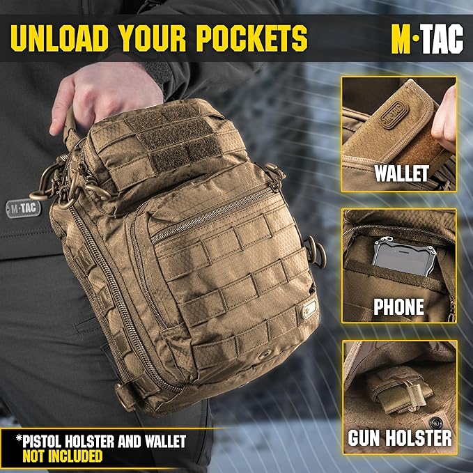 M-Tac Tactical Sling Bag - Concealed Carry Bag for Men Hexagon - One Shoulder Sling Backpack for CCW - Crossbody Sling Pack