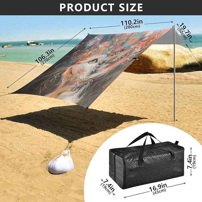 ALAZA Cat Kitten Art Beach Tent Sun Shelter UPF50+ Protection Beach Shade Canopy w/ 4 Sandbags for Outdoor Camping Fishing Backyard Fun Picnic 10x9 ft