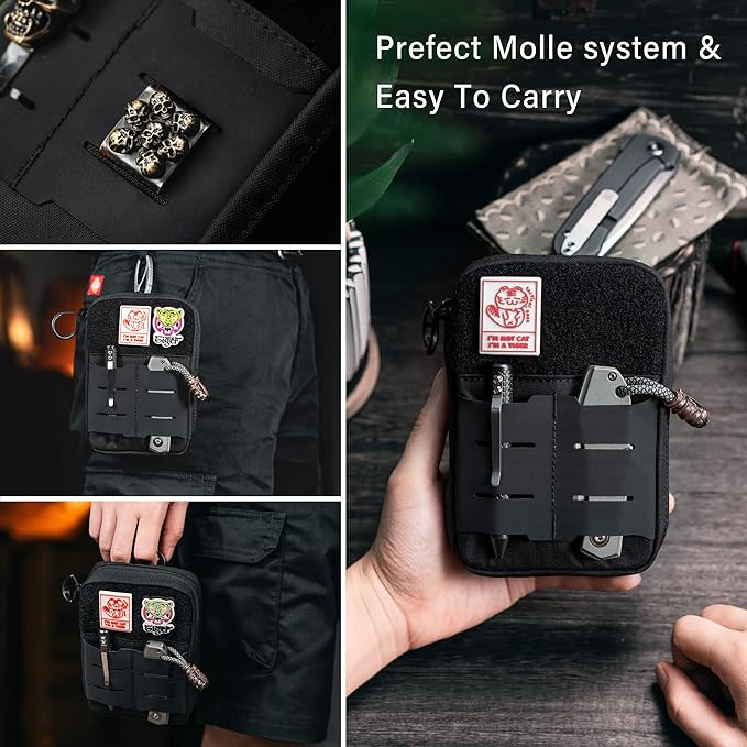TACTICAL GEEK Block E2.0 EDC Compact Waist Pocket Pouch Multi-Purpose Molle EDC Pouch Gadget Organizer Multi-Purpose Molle Tool Pouch for Multitools Nylon Daily Utility Tool Organizer Bag Black