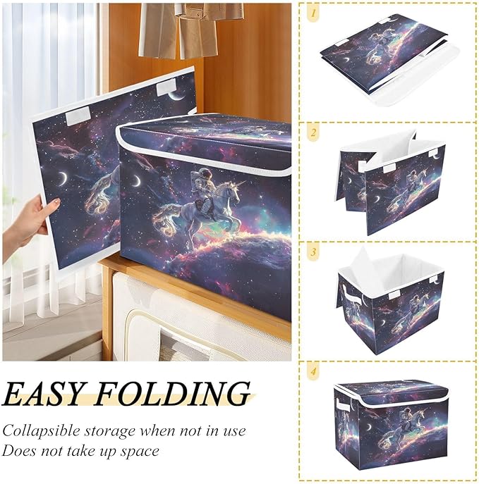 MNSRUU Containers Baskets with Lids Astronaut Unicorn Foldable Storage Bins Organizer with Lid Collapsible Storage Boxes for Home Bedroom Closet Office