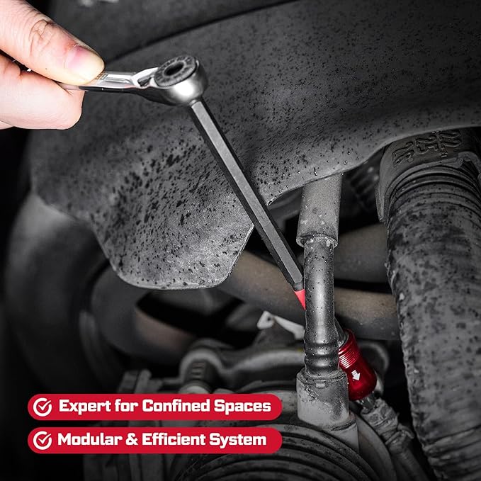 Geinxurn 59Pcs 2-in-1 Dual End T-Handle Ratchet Wrench Set 72-Tooth 1/4 Reversible Ratchet with Bit Holder Socket Adapter and 1” Impact Screwdriver Bits (Phillips/Torx/Hex) in Coded Base for Repair