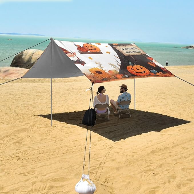 ALAZA Fall Tree Pumpkin Two Gnome Beach Tent Sun Shelter Portable Canopy Sunshade for Outdoor Camping Picnics Backyard Fun 10x9 ft