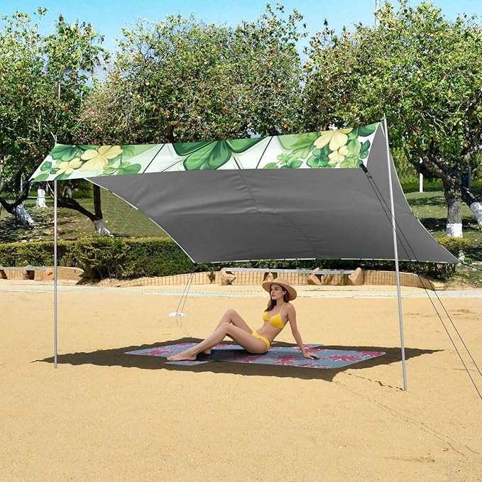 St Patrick's Clover Ceramic Tile Beach Tent Sun Shelter Set UPF50+ UV Protection 10.5 x 9.19 FT Camping Shade Canopy with Sandbags Sand Anchors Carrying Bag and Others