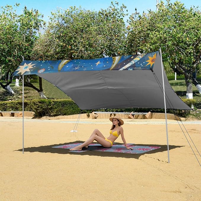 ALAZA Boho Owl Star Moon Beach Tent Sun Shelter Portable Canopy Sunshade for Outdoor Camping Picnics Backyard Fun 10x9 ft