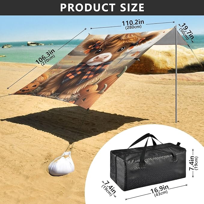 ALAZA Baby Highland Cow Fall Beach Tent Sun Shelter Portable Canopy Sunshade for Outdoor Camping Picnics Backyard Fun 10x9 ft