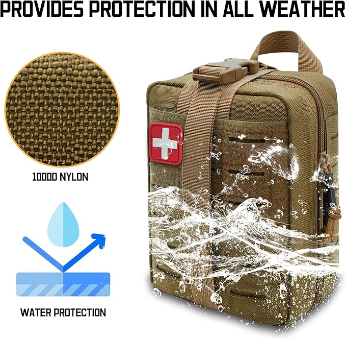 Ifak Pouch Rip Away Molle Tactical Medical Pouch Empty First Aid Kit Bag for Duty Belt (2 Pack-TAN)
