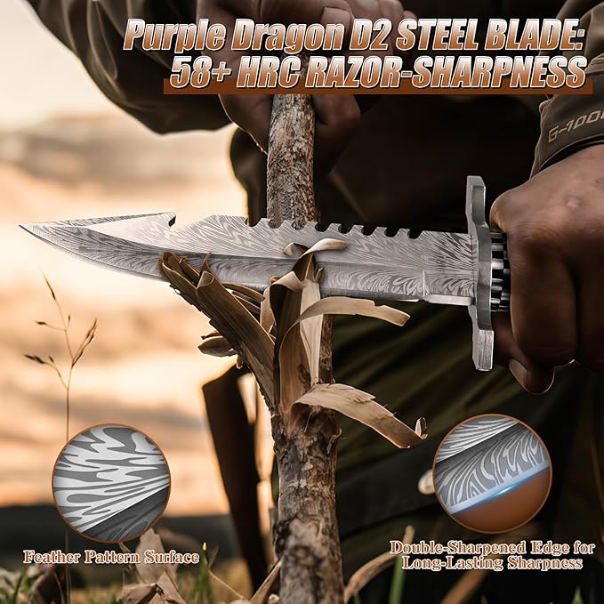 Purple Dragon Fixed Blade Knife with Sheath- Fixed Blade Knife with Sheath