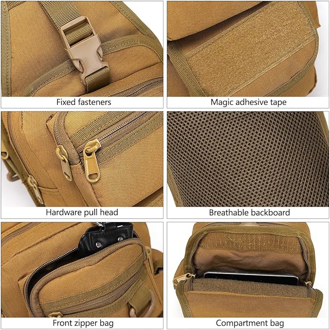 Tactical Backpack Waterproof Military Cross-body Molle Sling Shoulder Backpack Chest Bag for Outdoor Every Day Carry (Mud Color)