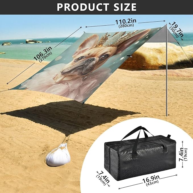 ALAZA French Bulldog Dog Cute Dog Dressed Up Beach Tent Sun Shelter Portable Canopy Sunshade for Outdoor Camping Picnics Backyard Fun 10x9 ft