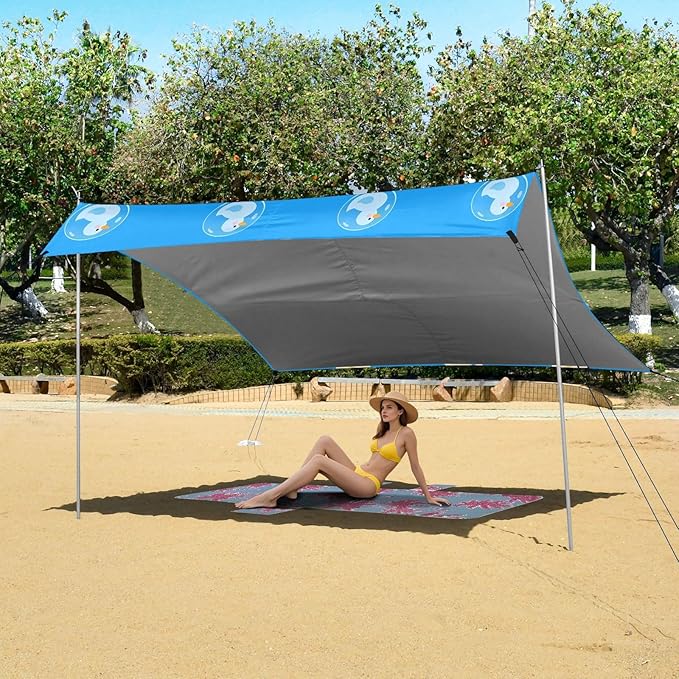 ALAZA Duck on Blue Beach Tent Sun Shelter Portable Canopy Sunshade for Outdoor Camping Picnics Backyard Fun 10x9 ft