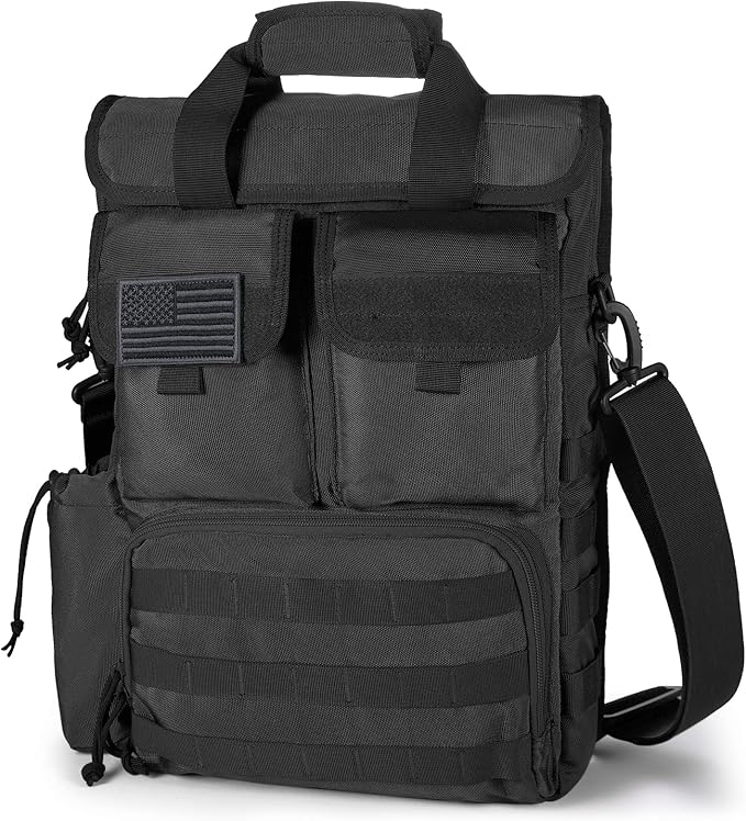 FRTKK Tactical Messenger Bag Military MOLLE Sling Shoulder Pack Briefcase Laptop Assault Gear Handbags Utility Carry Satchel (Black 17.3 inch)