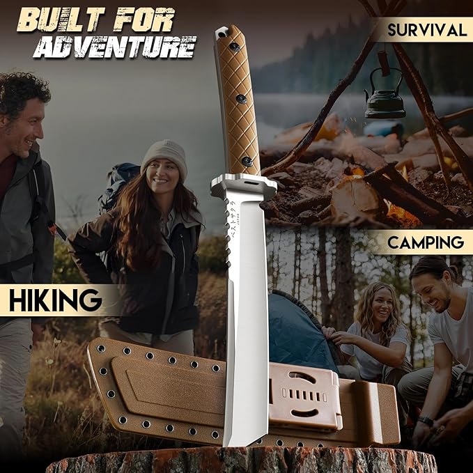 Purple Dragon Japanese Tanto Knife - D2 Steel Fixed Blade Knife with Sheath Cool Survival Knives with Full Tang Handle Bushcraft Knives for Outdoor Camping Gifts for Men