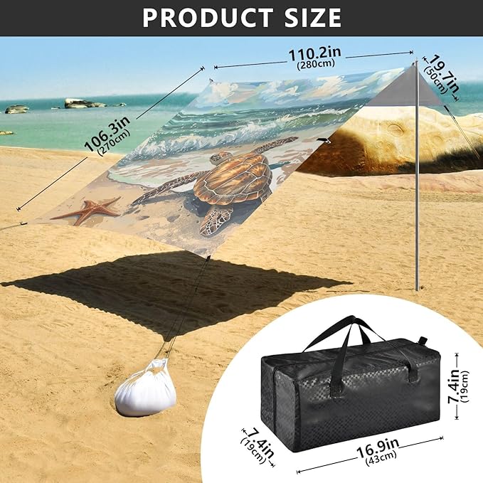 ALAZA Turtles Starfish Beach Beach Tent Sun Shelter Portable Canopy Sunshade for Outdoor Camping Picnics Backyard Fun 10x9 ft