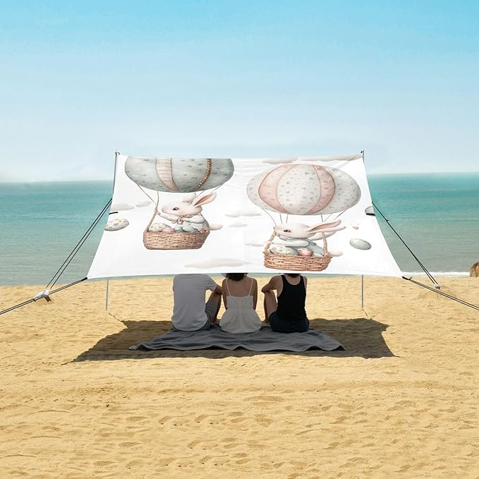 ALAZA Easter Bunnies Baskets Easter Eggs Hot Air Balloons Beach Tent Sun Shelter Portable Canopy Sunshade for Outdoor Camping Picnics Backyard Fun 10x9 ft