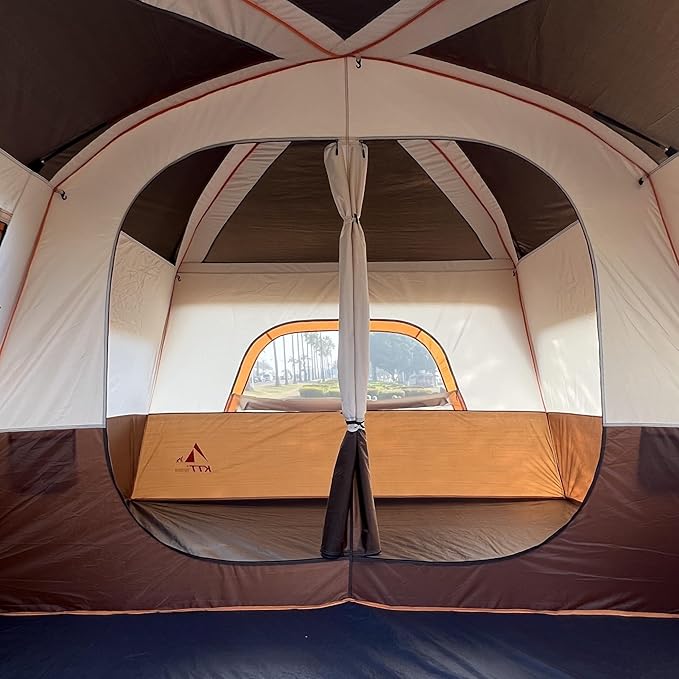KTT Extra Large Tent 10-12-14 Person(B)Family Cabin Tents2 Rooms3 Doors and 3 Windows with MeshStraight WallWaterproofDouble LayerBig Tent for OutdoorPicnicCampingFamily Gathering