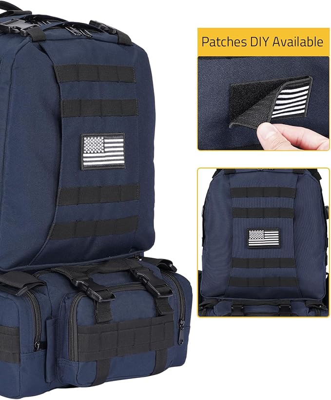 CVLIFE Tactical Backpack Military Army Rucksack 60L Large Assault Pack Detachable Molle Bag Blue