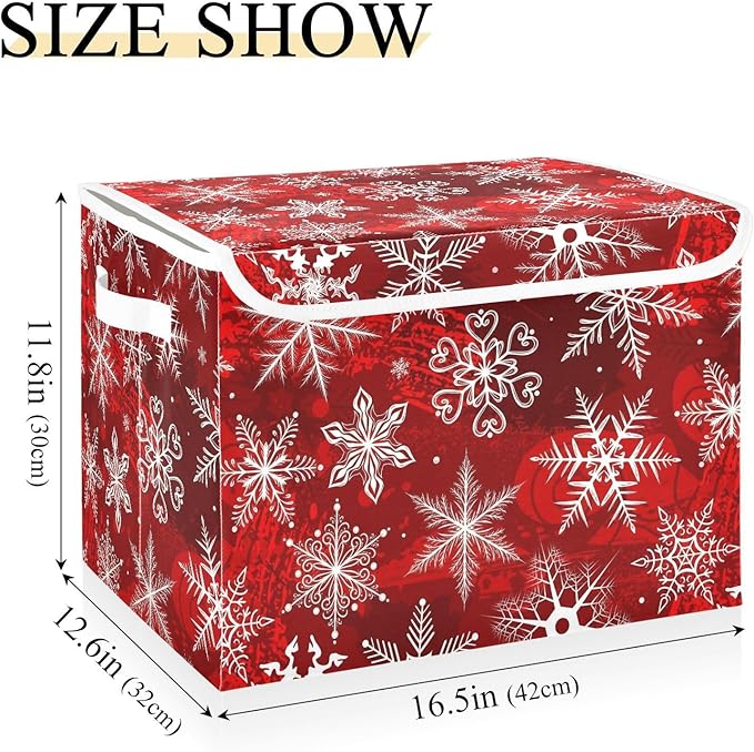 senya Christmas Baskets Collapsible Storage Bins with Lids Christmas Red Pattern with Snowflakes Flower Storage Boxes Clothes Baskets for Organizing