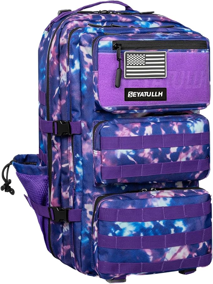 55L Military Tactical Backpack - Bug Out Bag with MOLLE System for Hiking(Purple tie dye)