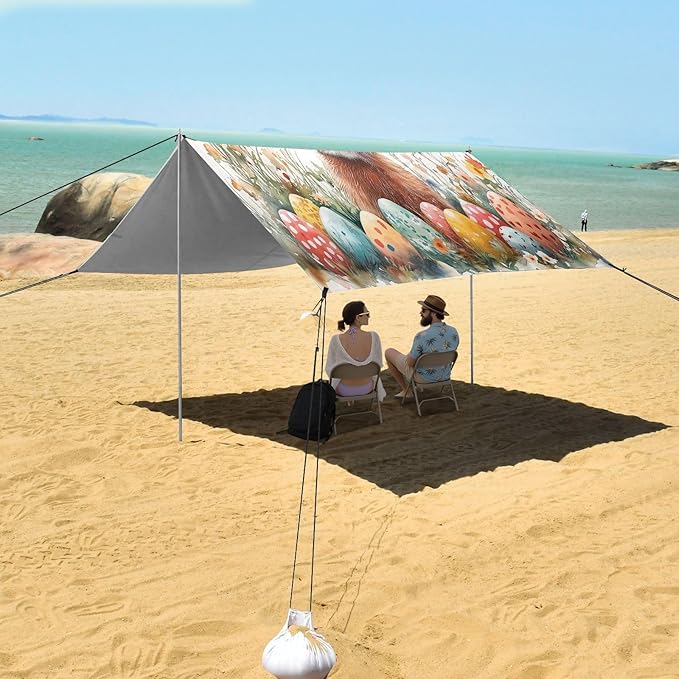 Cute Easter Bunny Beach Tent Sun Shelter Set UPF50+ UV Protection 10.5 x 9.19 FT Camping Shade Canopy with Sandbags Sand Anchors Carrying Bag and Others