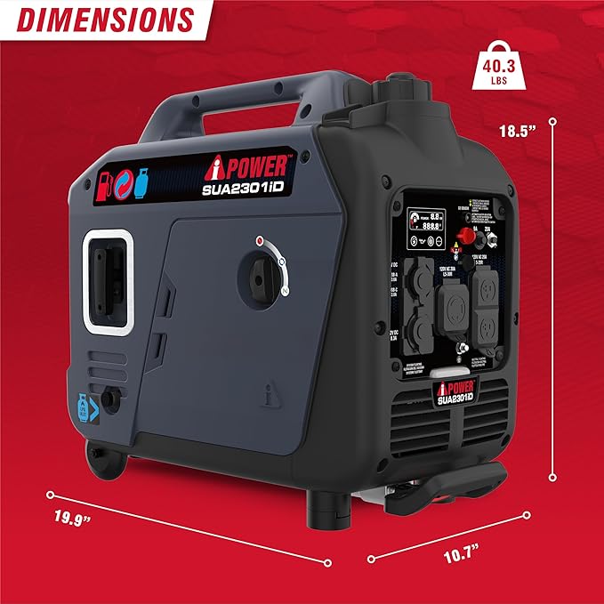 A-iPower 2300-Watt Portable Inverter Generator Dual Fuel RV Ready CARB Compliant CO Sensor Light Weight With Telescopic Handle For Backup Home Use Tailgating &amp Camping (SUA2301iD)