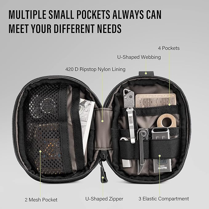 TACTICAL GEEK Block F Portable EDC Pouch Compact Waist Bag Molle Pocket Organizer Multi-Purpose Wallet Crafted from 500D Nylon for Versatile Gear &amp Card Storage-Black