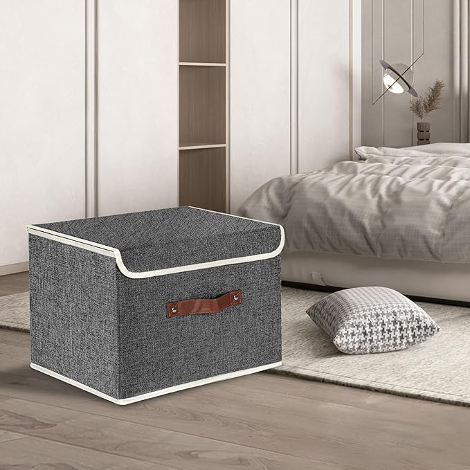 TYEERS Foldable Storage Boxes with Lids 5 Pack Fabric Storage Bins with Lids Closet Organizers for Clothes Storage Room Organization Office Storage Toys - Black